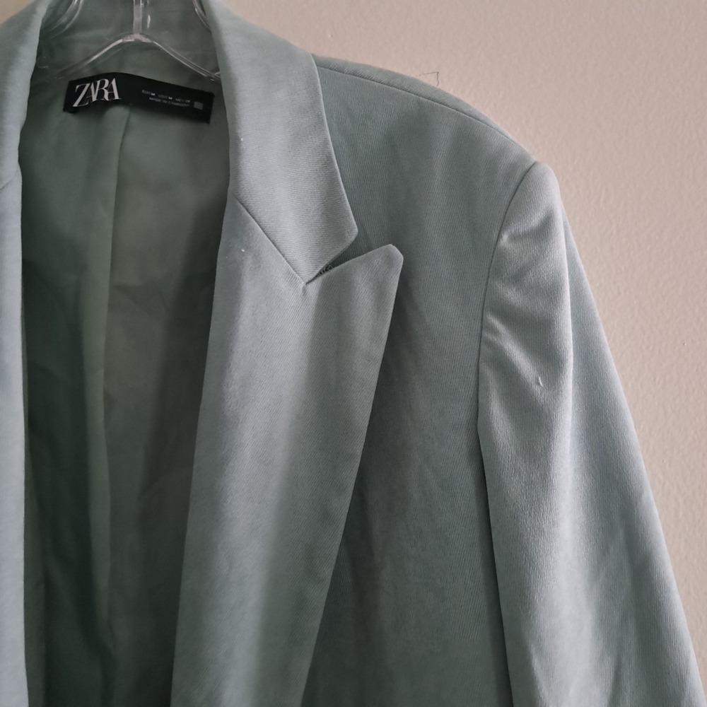 ZARA WOMAN EUC DOUBLE-BREASTED SOFT OVERSIZED BLAZER LIGHT GREEN | 8372/037 M - Picture 15 of 16